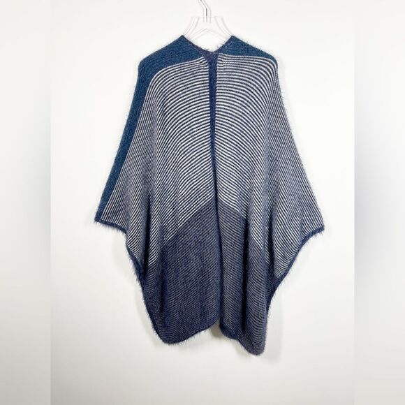 Contempo Size OS One Size Blue Knit Eyelash Shawl Wrap Kimono Poncho Boho - Picture 5 of 13